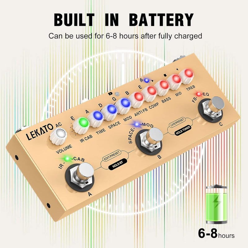 LEKATO Multi Effects Pedal for Acoustic Guitar, with IR Loading 9 AMP Models, Acoustic Multi Effects Processor, Bluetooth 5.0,Recording, Built-in Battery - Image 3